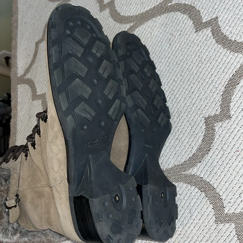 AQUATALIA BY MARVIN K BRASS WEATHERPROOF BROWN SUEDE FAUX FUR lace up boots - Picture 7 of 15